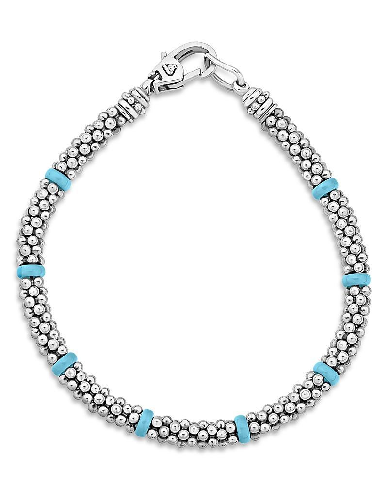 LAGOS Sterling Silver Caviar Blue Ceramic Beaded Bracelet In Silver/turquoise Product Image