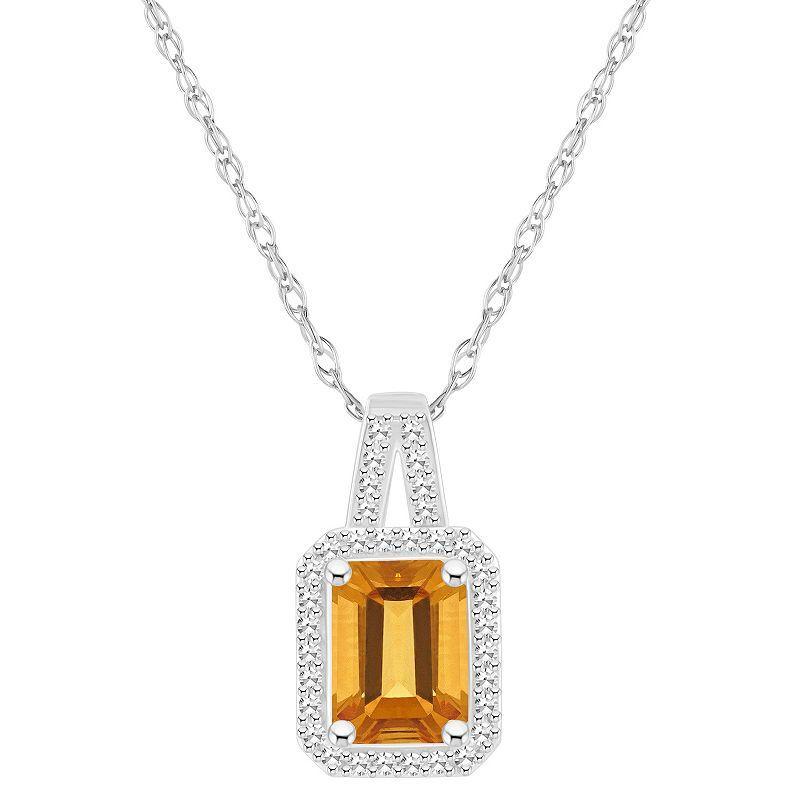 Celebration Gems Sterling Silver Gemstone & 1/6 Carat T.W. Diamond Halo Pendant Necklace, Women's, Size: 18", Citrine Product Image