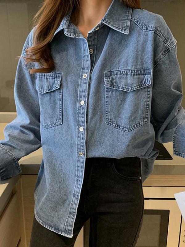 Vintage Wash Denim Blouses&Shirts Product Image