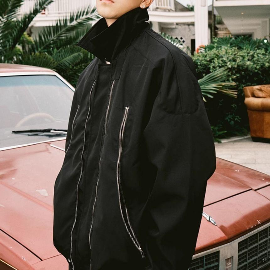Collar Plain Zip Jacket Product Image