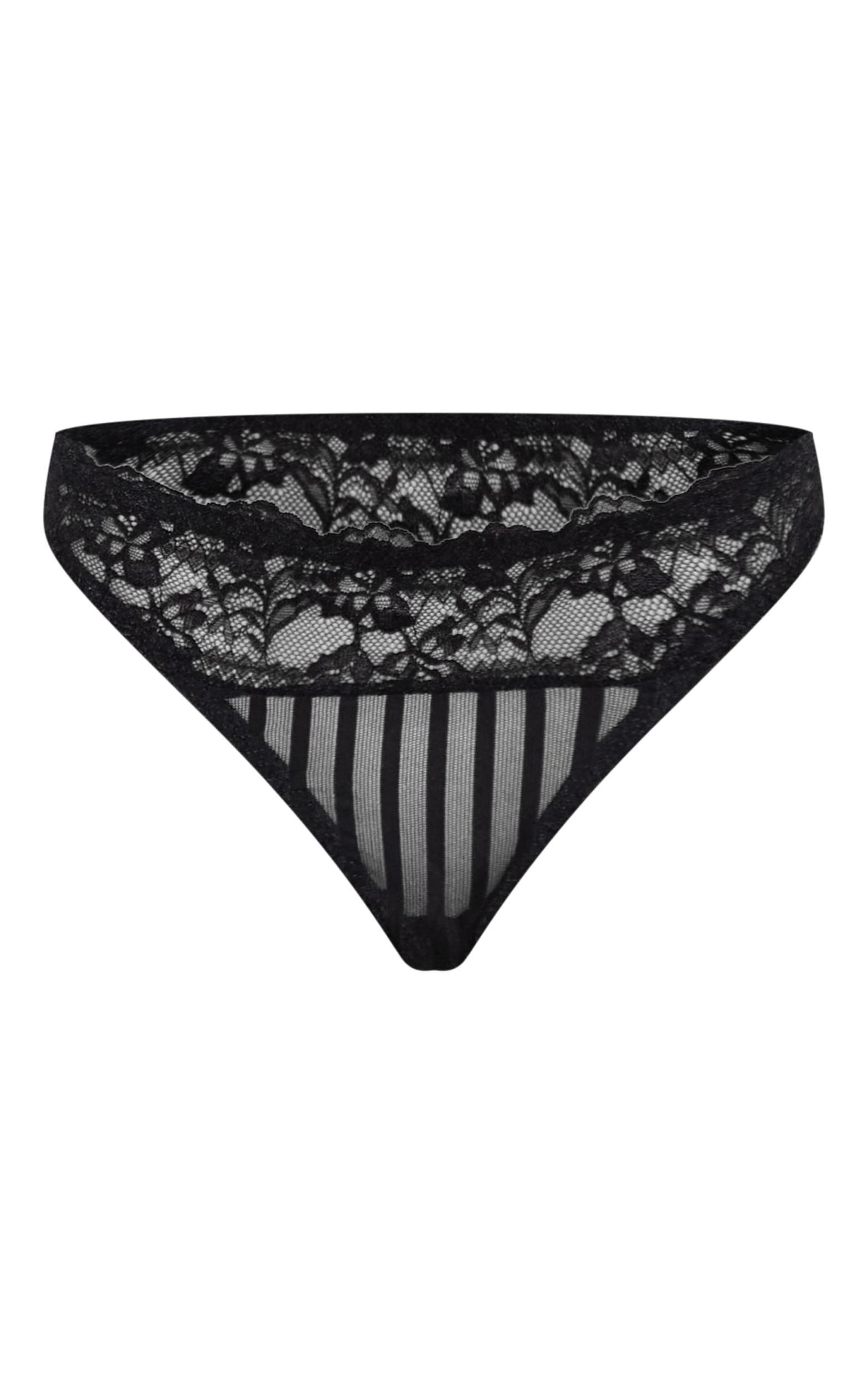 Black Mesh Stripe Thong Product Image