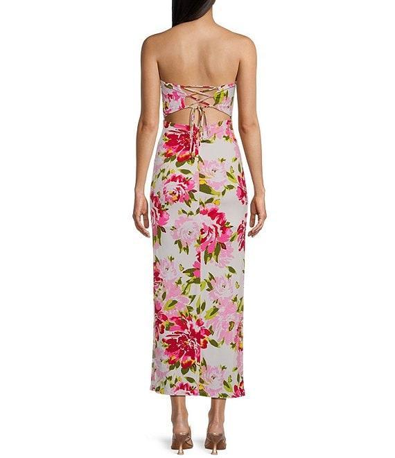 Honey and Rosie Strapless Floral Print Shirred Midi Dress Product Image