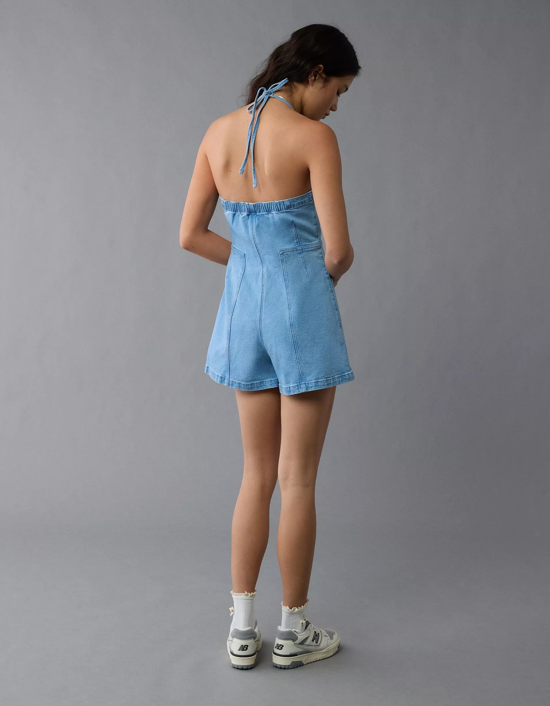 AE Halter Denim Romper Product Image