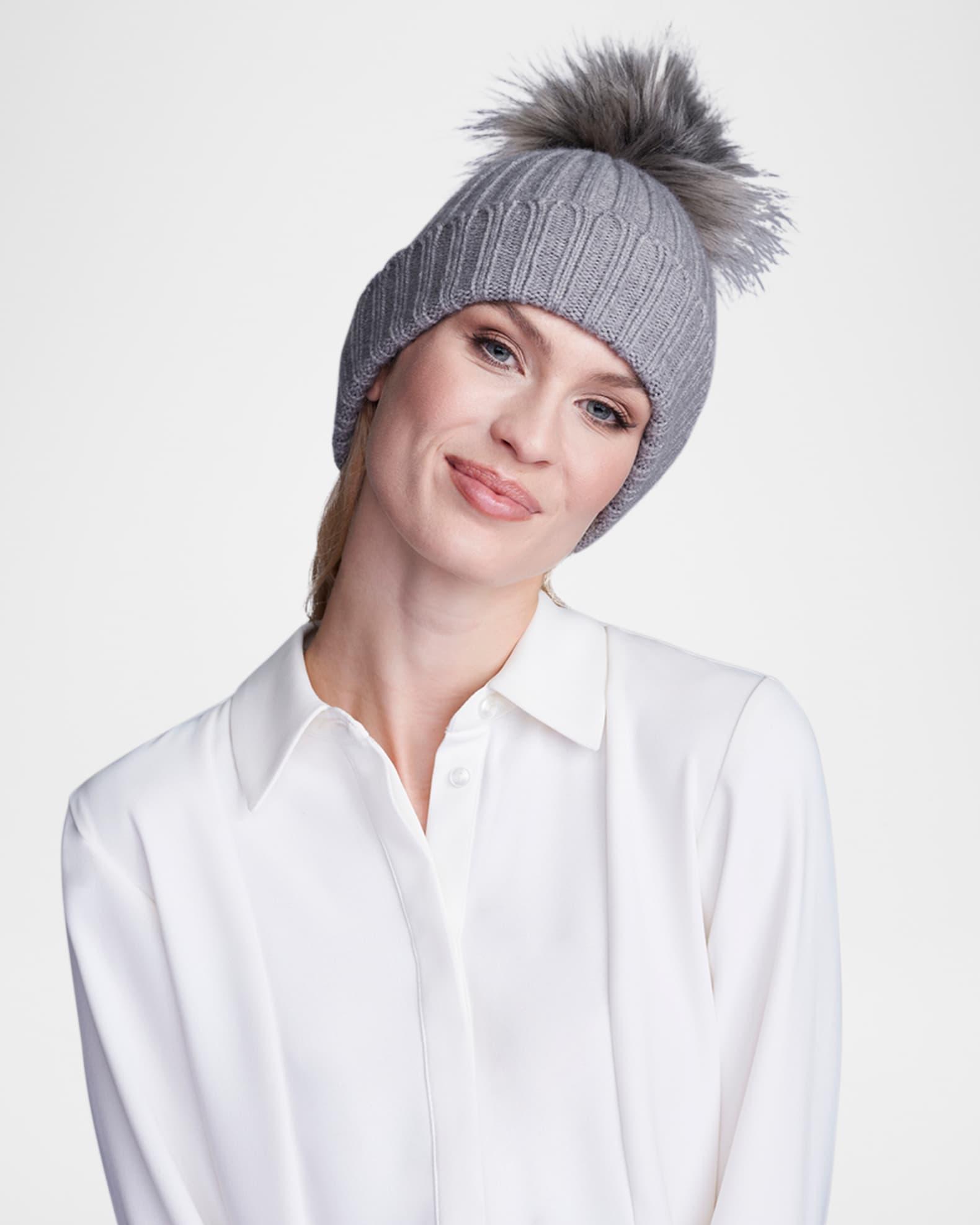 Kiara Ribbed Faux Fur Pom Pom Beanie Product Image