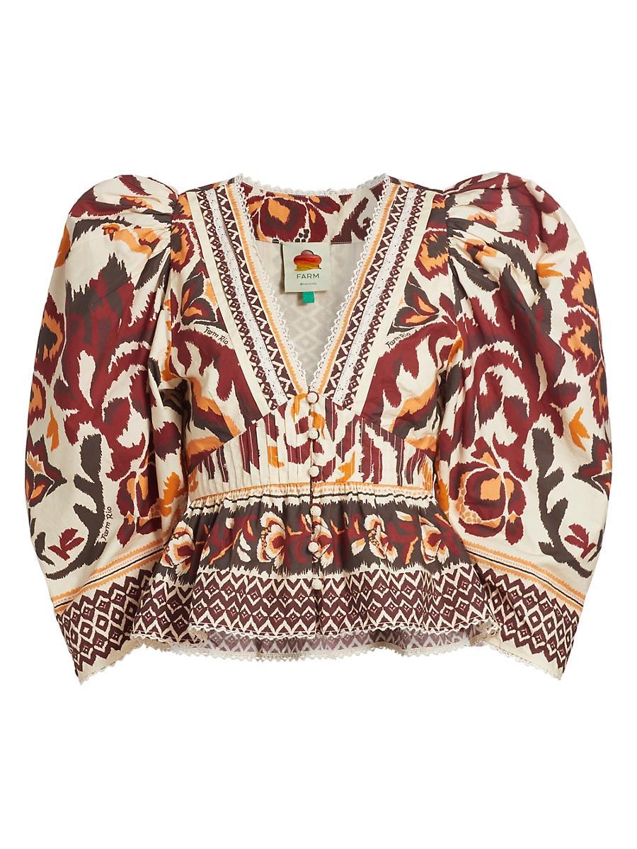 Womens Toucans Scarf Puffed Sleeve Blouse Product Image