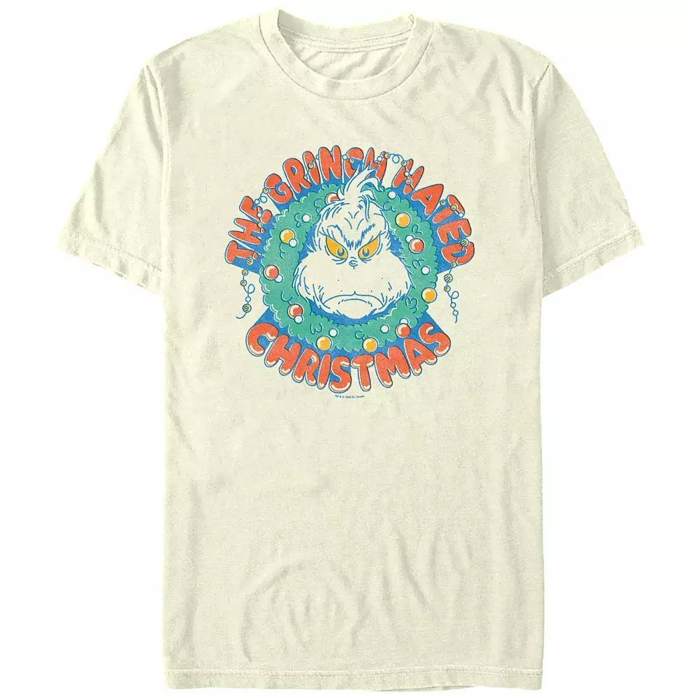 Men's Dr. Seuss The Grinch Hated Christmas Wreath Graphic Tee, Size: Medium, Natural Product Image