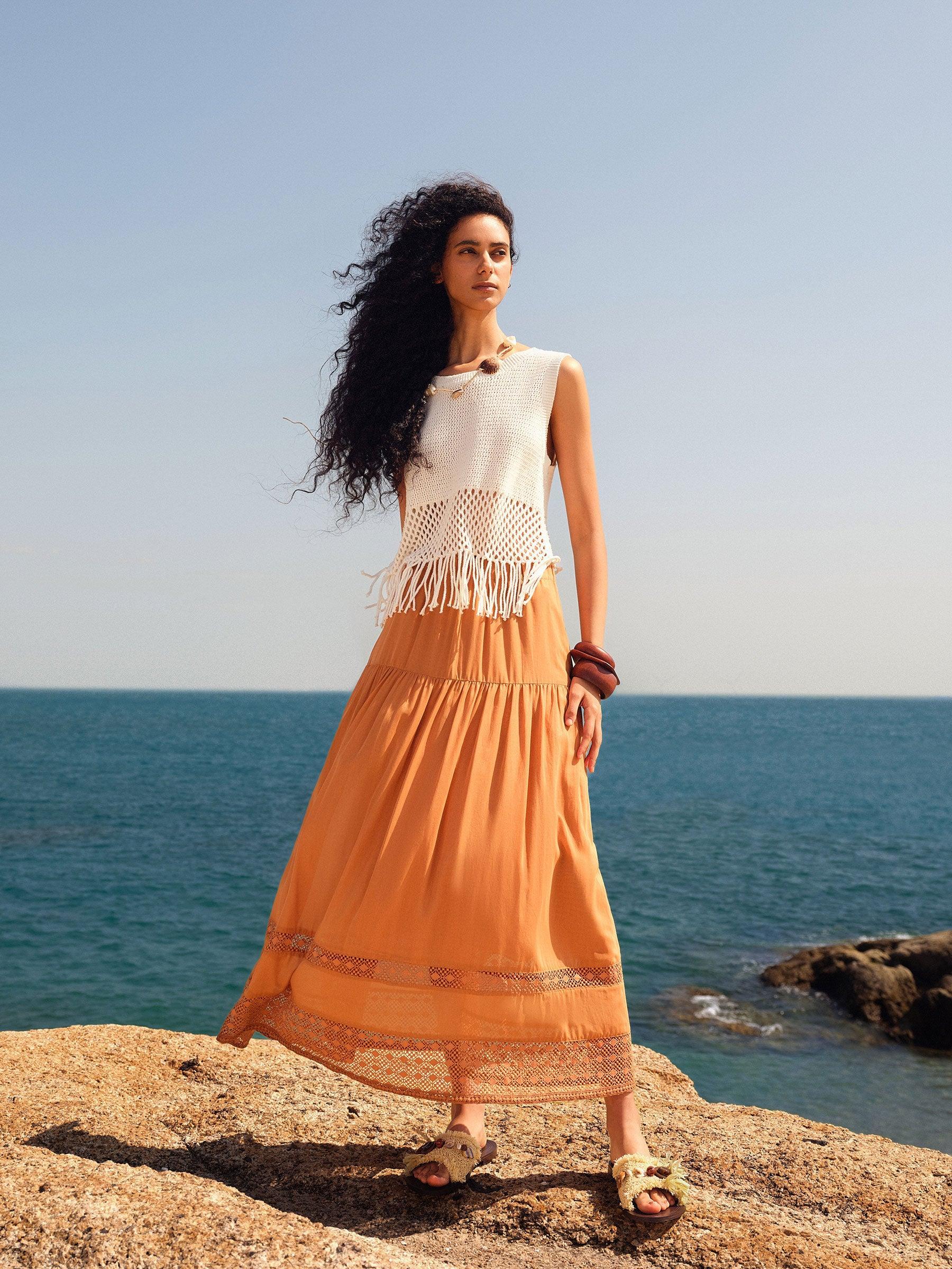 100% Cotton Patchwork Lace Embroidered Women Skirt Product Image