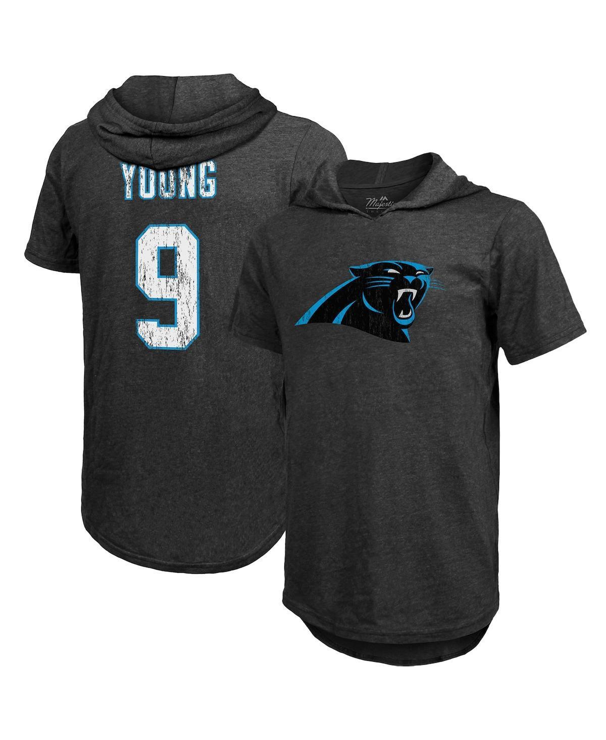 Men's Majestic Threads Bryce Young Black Carolina Panthers Player Name & Number Tri-Blend Slim Fit Hoodie T-Shirt, Size: Medium Product Image