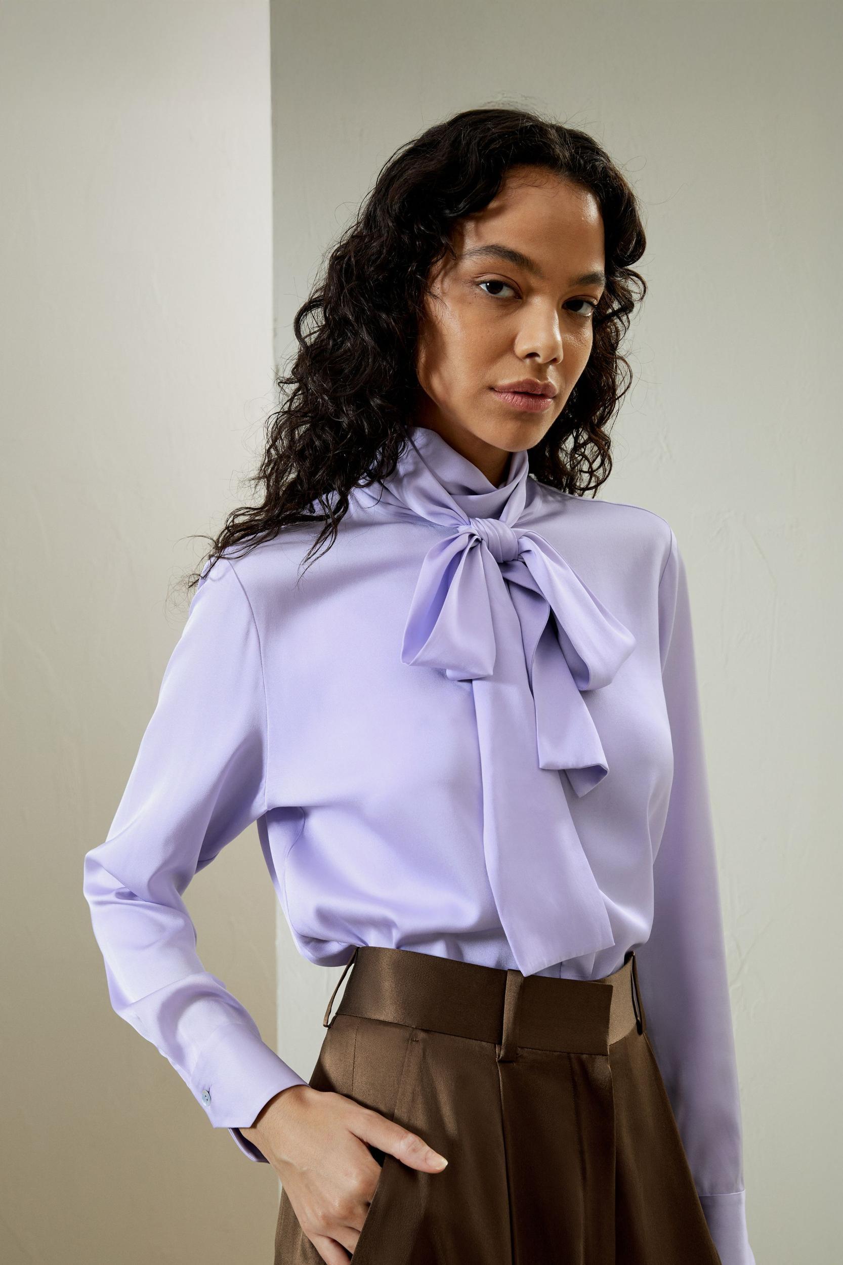Silk Turtleneck Ribbon Blouse Product Image