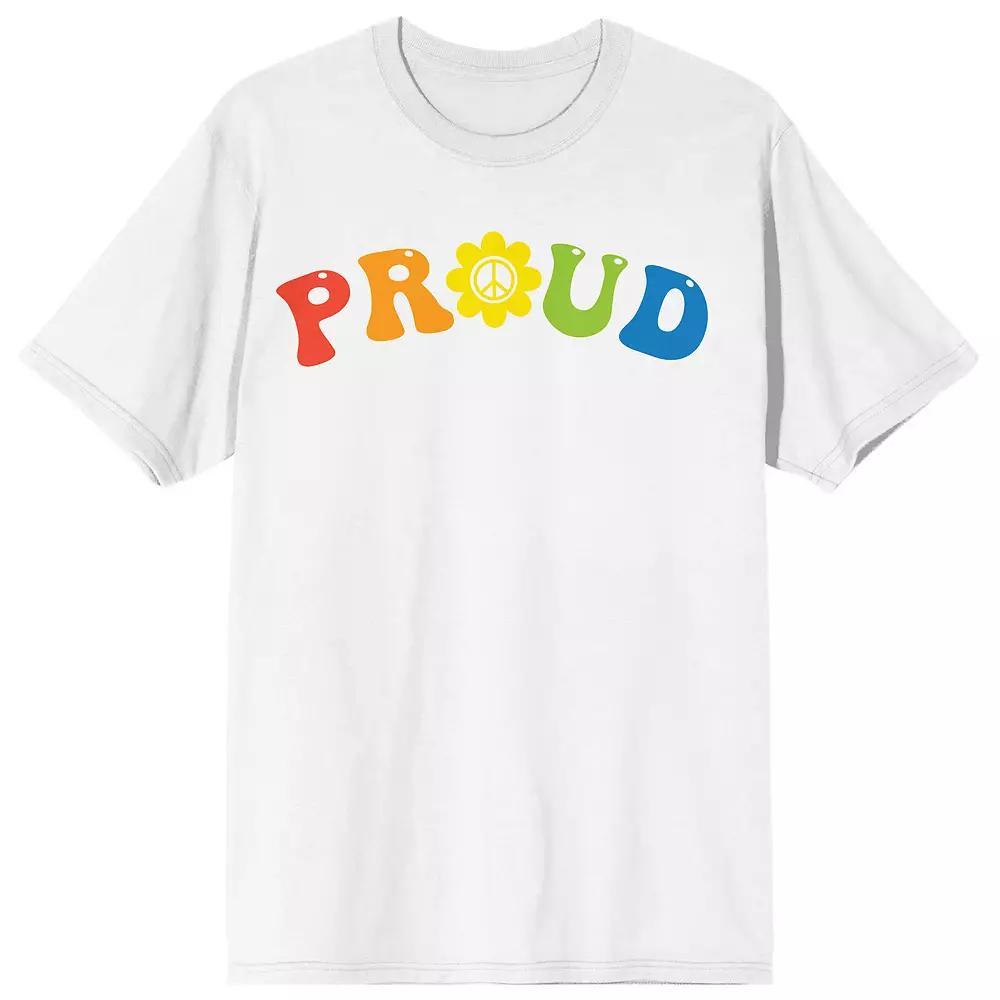 Men's Pride Proud Rainbow Letters Tee, Size: XL, White Product Image