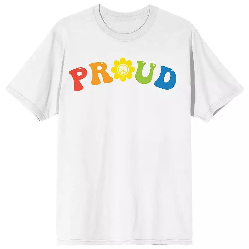 Men's Pride Proud Rainbow Letters Tee, Size: XL, White Product Image