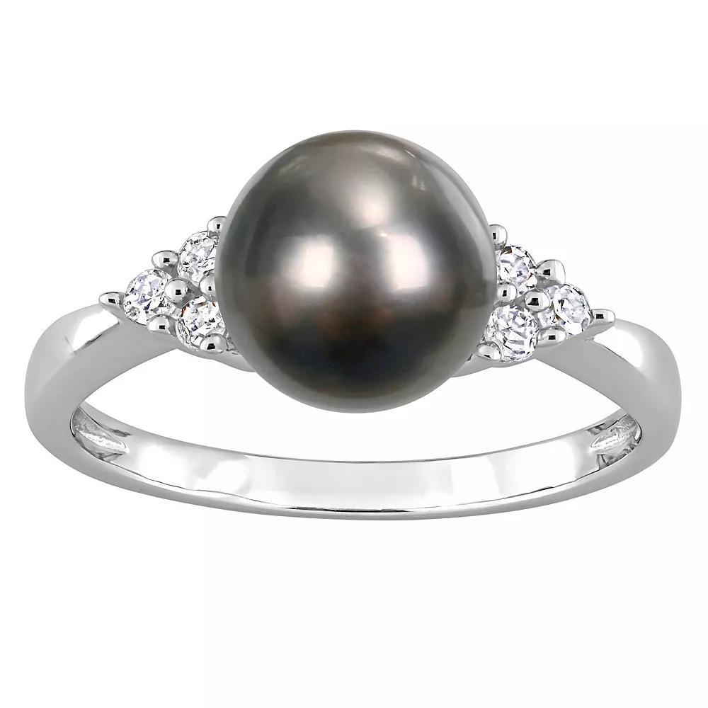 Stella Grace Sterling Silver Tahitian Cultured Pearl & 1/8 Carat T.W. Diamond Ring, Women's, Size: 5 Product Image