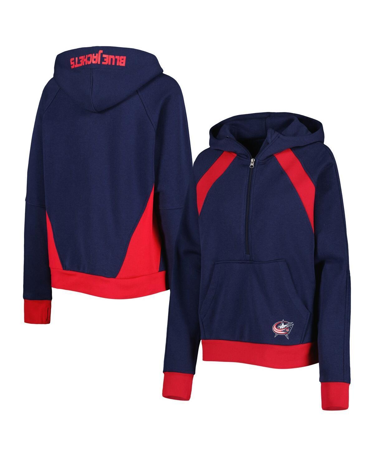 Women's Starter Navy Columbus Blue Jackets Wishbone Half-Zip Hoodie, Size: Medium Product Image