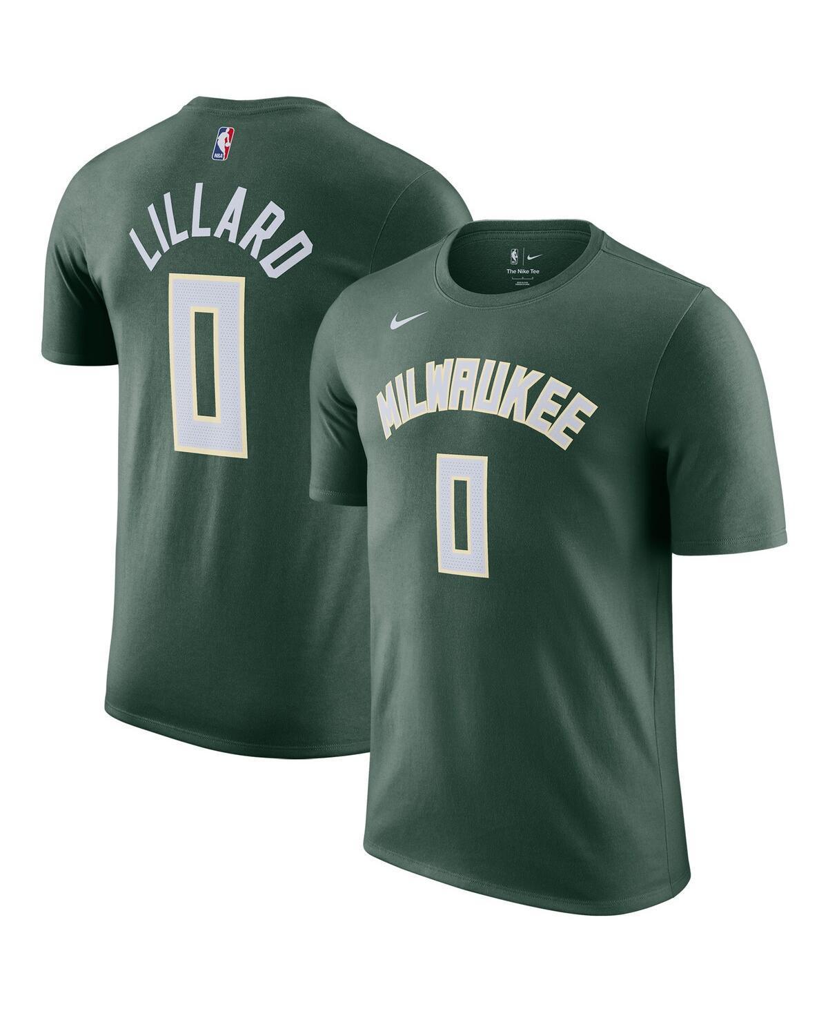 Mens Nike Damian Lillard Hunter Green Milwaukee Bucks Name & Number T-Shirt Product Image