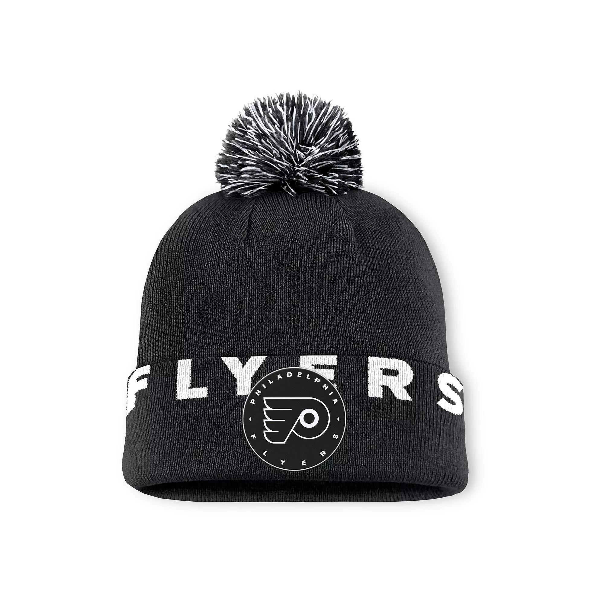 Men's Fanatics  Black Philadelphia Flyers Fundamental High Stick Cuffed Knit Hat with Pom, Fly Black Product Image