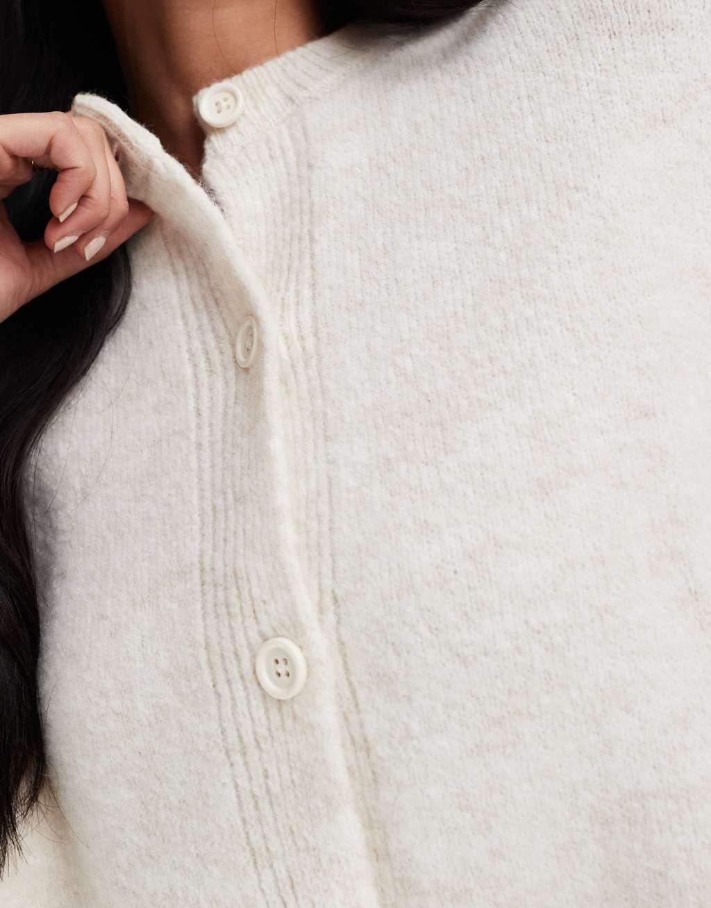 ASOS DESIGN puff sleeve crew neck cardigan in cream Product Image