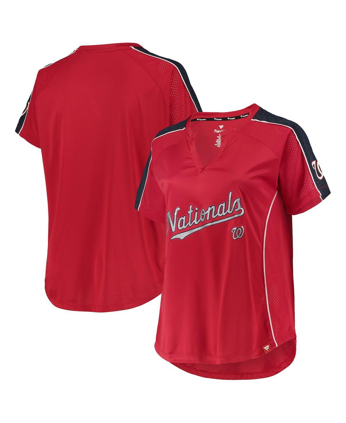 Women's Red Washington Nationals Plus Size Diva Notch Neck Raglan T-Shirt, Size: 4XL Product Image