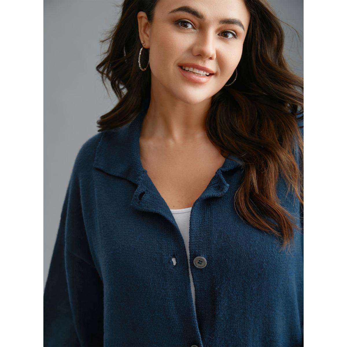 Plus Size Supersoft Essentials Shirt Collar Pockets Knit Cardigan Aegean Women Casual Loose Long Sleeve Everyday Cardigans BloomChic 18-20/2X Product Image