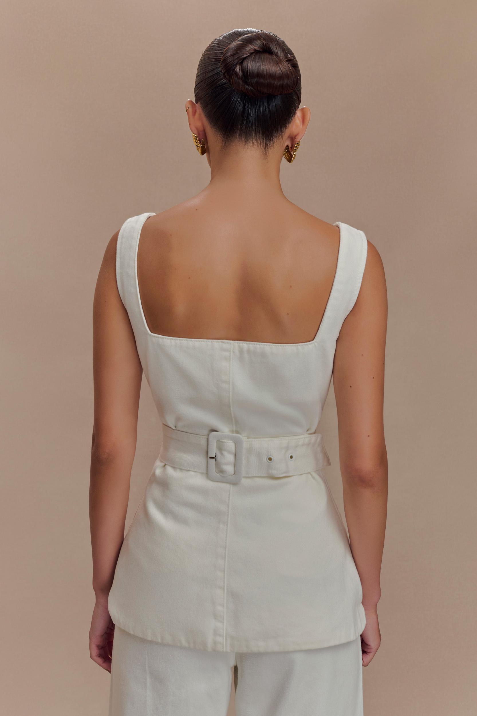 Kaitlyn Square Neck Long Line Top - White Product Image