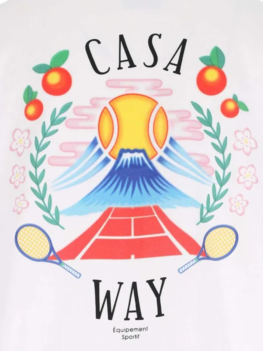CASABLANCA T-shirt Girocollo Con Logo Sul Fronte In Cotone Bianca Uomo In Neutral Product Image