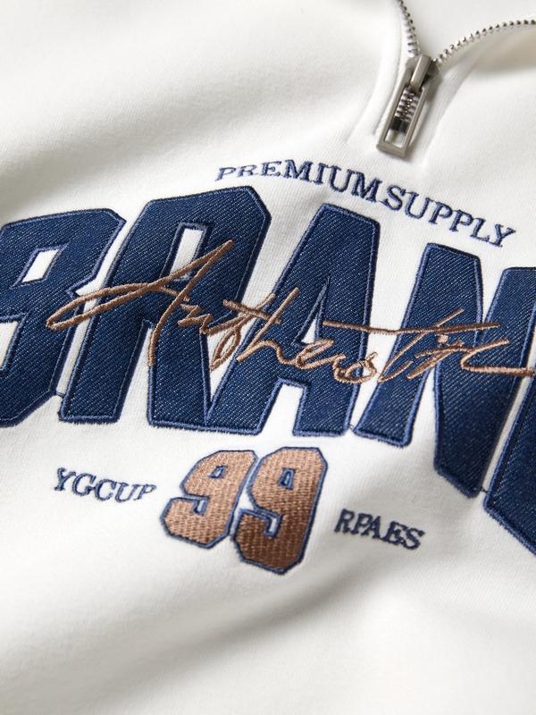 Denim Splice Letter Print Lapel Neck Oversized Hoodie Product Image