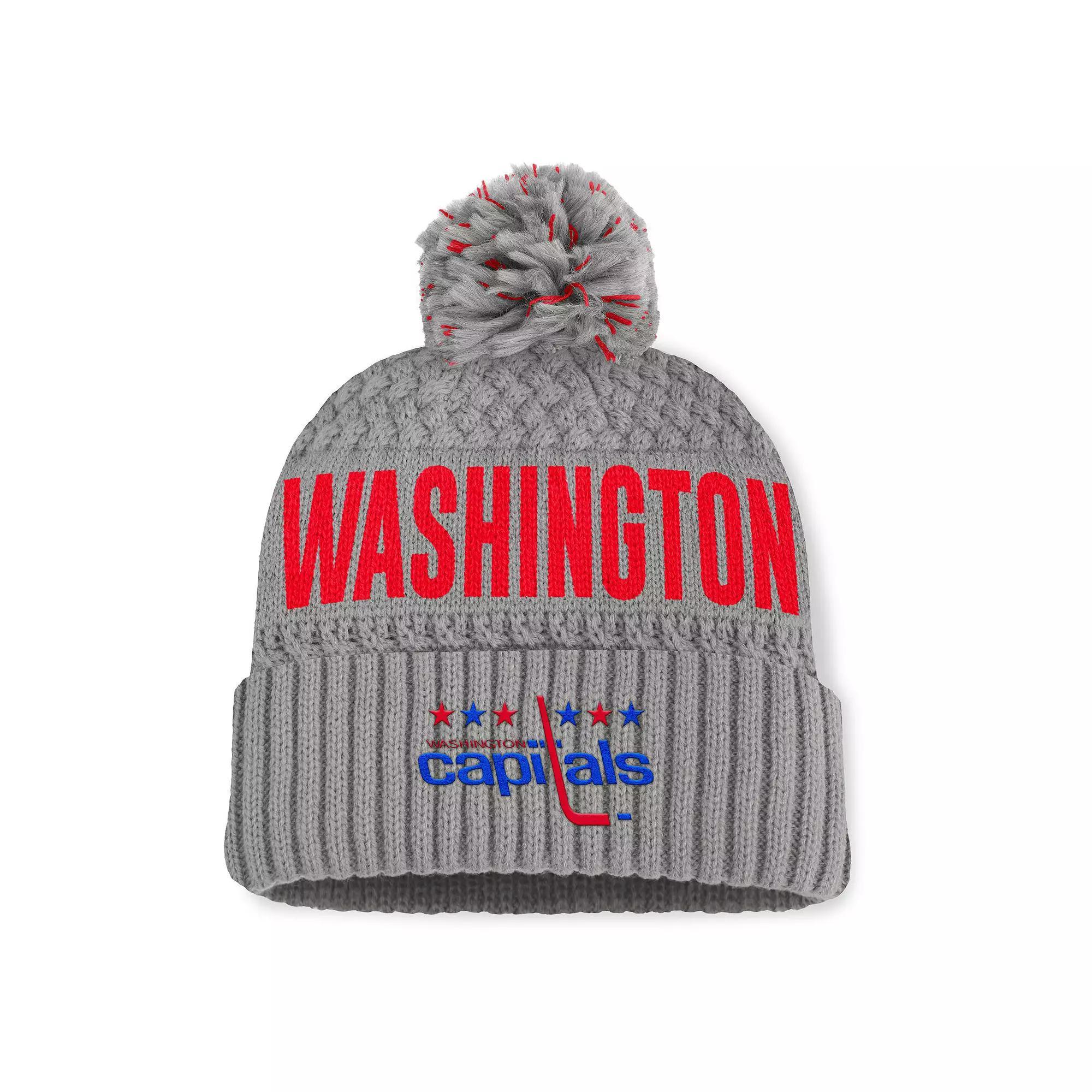 Women's Fanatics  Gray Washington Capitals Heritage Tilly Cuffed Knit Hat with Pom, Grey Product Image