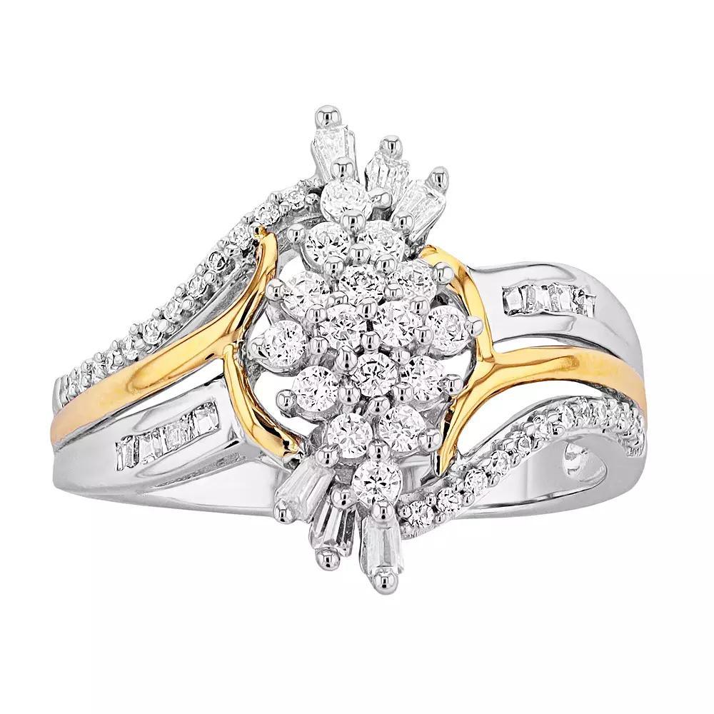 Two Tone 10k Gold 1/2 Carat T.W. Diamond Cluster Ring, Women's, Size: 5 Product Image
