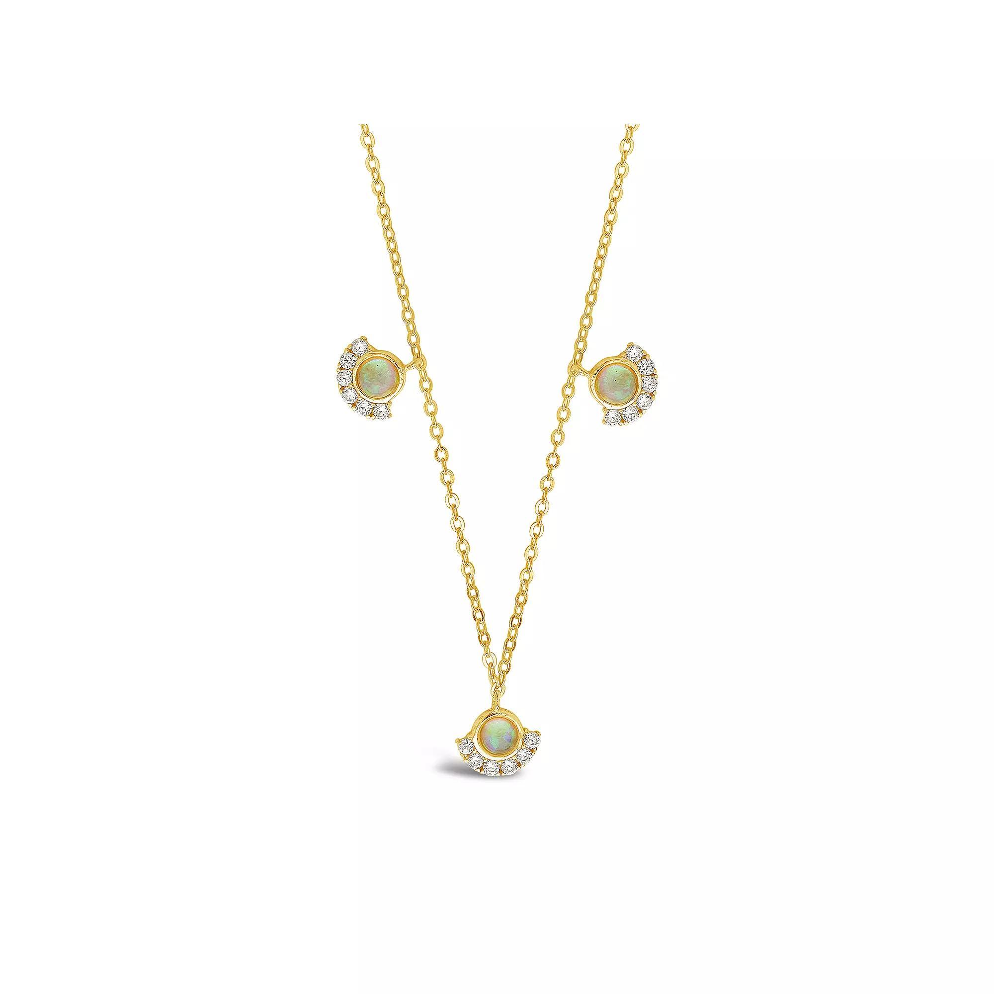 MC Collective Sterling Silver Half Halo Opal Pendant Necklace, Women's, Size: 16-18" ADJ, Gold Tone Product Image