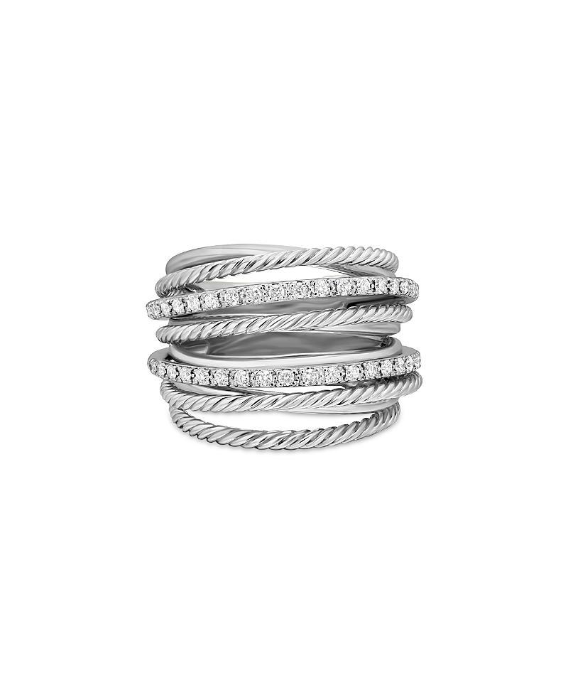 David Yurman Sterling Silver Crossover Wide Ring with Diamonds, 6 Product Image