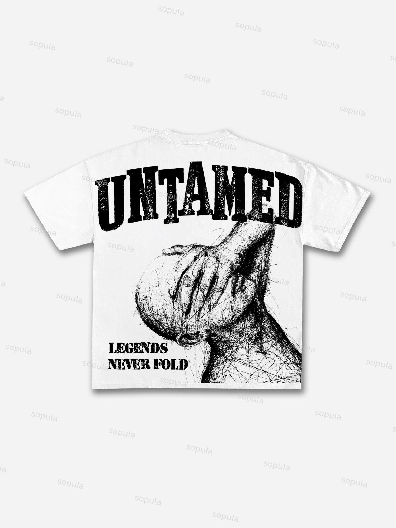 Legends Never Fold Retro Abstract Character Graphic Cotton T-shirt Product Image