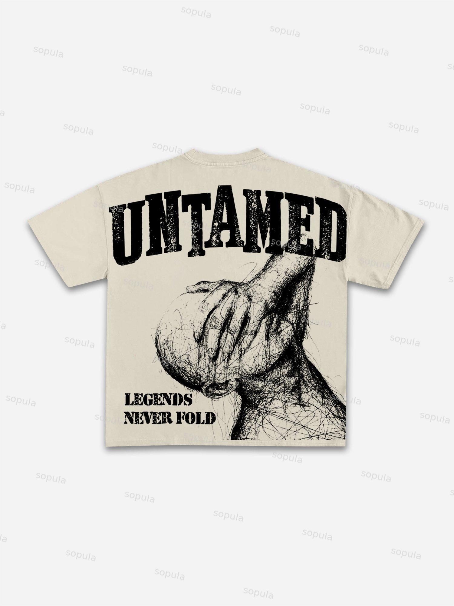 Legends Never Fold Retro Abstract Character Graphic Cotton T-shirt Product Image