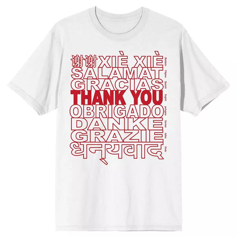 Men's Thank You Languages Short Sleeve Graphic T-Shirt, Size: Medium, White Product Image