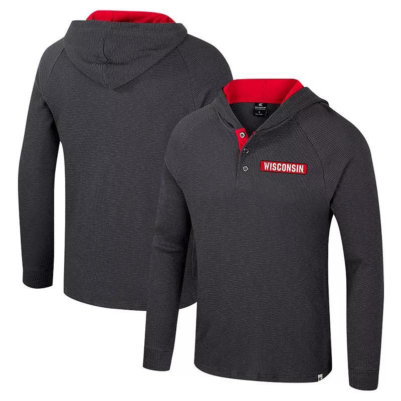 Men's Colosseum  Charcoal Georgetown Hoyas Dujour Ralgan Long Sleeve Henley Hoodie T-Shirt, Size: XL, Grg Charco Product Image