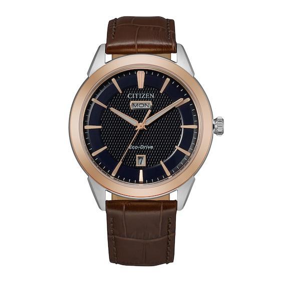 Citizen Eco-Drive Mens Day/Date Blue Dial Watch Brown Product Image
