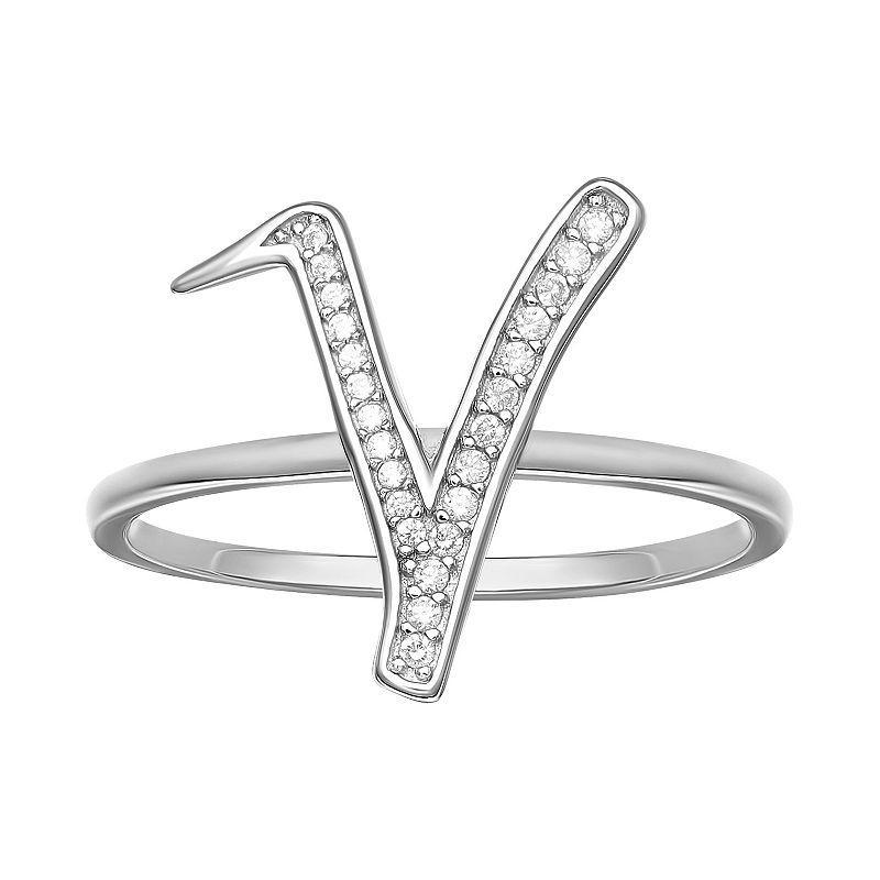 PRIMROSE Sterling Silver Cubic Zirconia Initial Ring, Womens Sterling Silver E Product Image