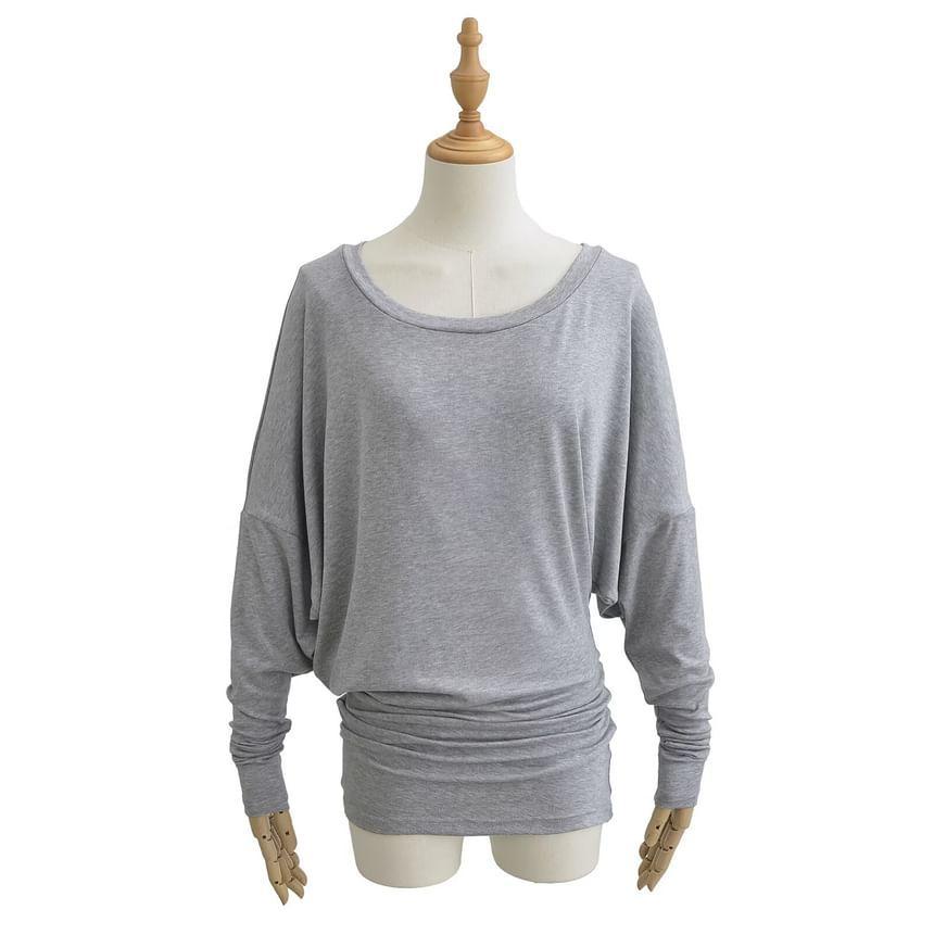 Long-Sleeve Scoop Neck Asymmetrical Mini Sheath Dress Product Image