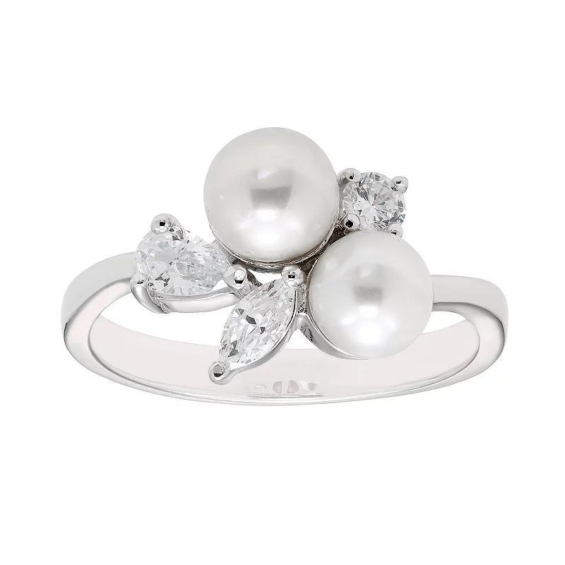 Sterling Silver Freshwater Cultured Pearl & Cubic Zirconia Ring, Women's, Size: 7 Product Image