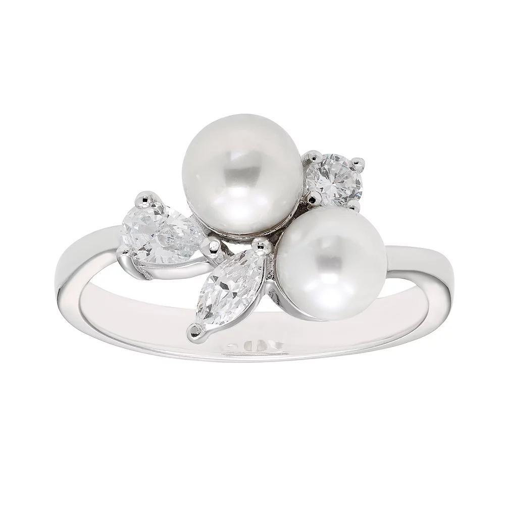 Sterling Silver Freshwater Cultured Pearl & Cubic Zirconia Ring, Women's, Size: 7 Product Image