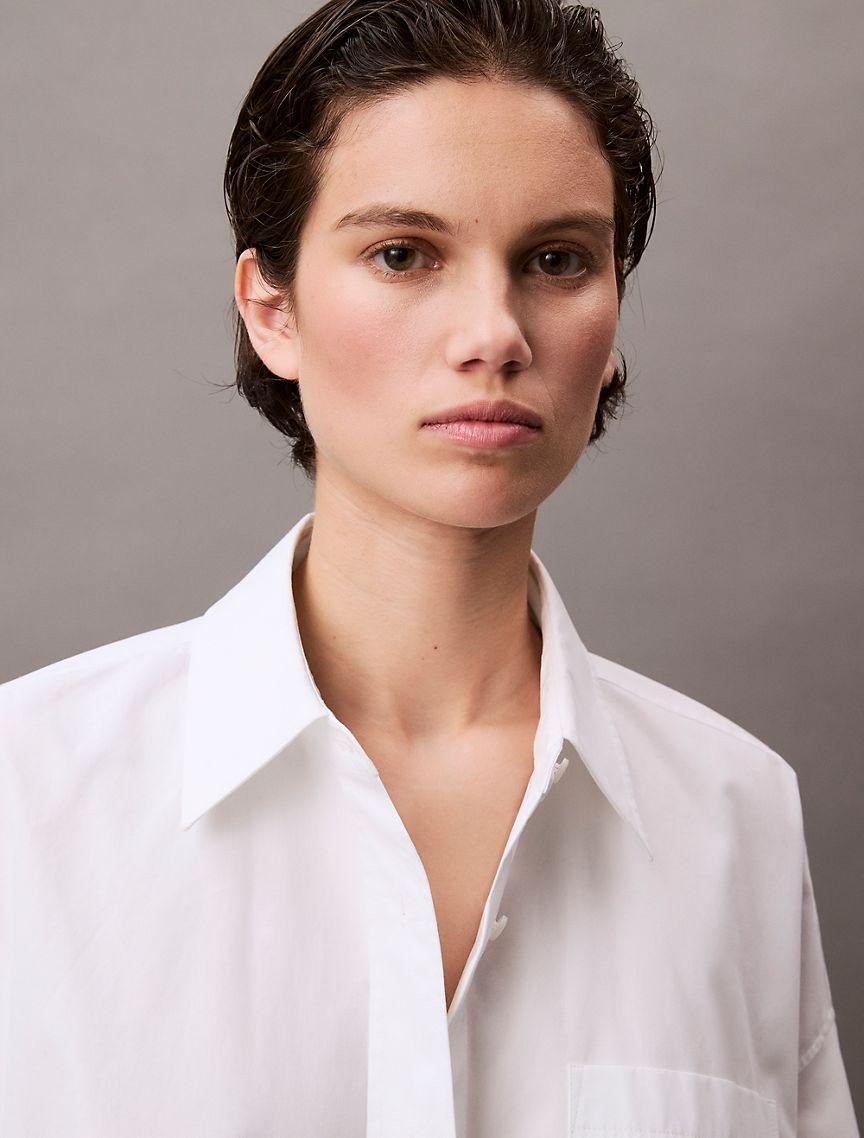 Calvin Klein Women's Poplin Relaxed Shirt Dress - White - XS Product Image