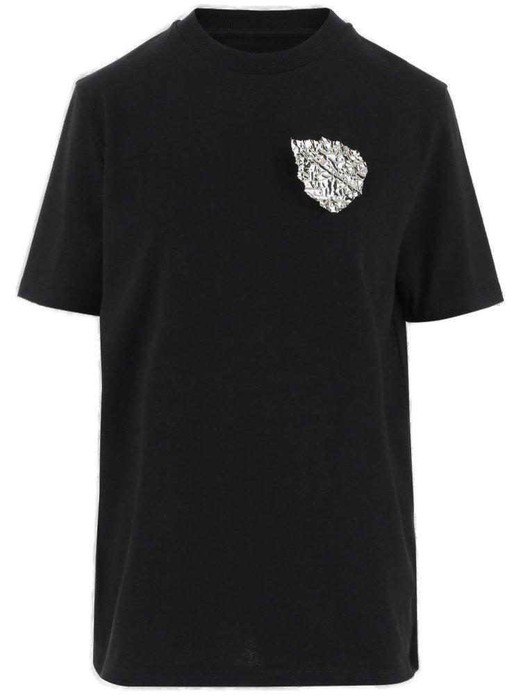 JIL SANDER Cotton T-shirt With Leaf Brooch In Black Product Image
