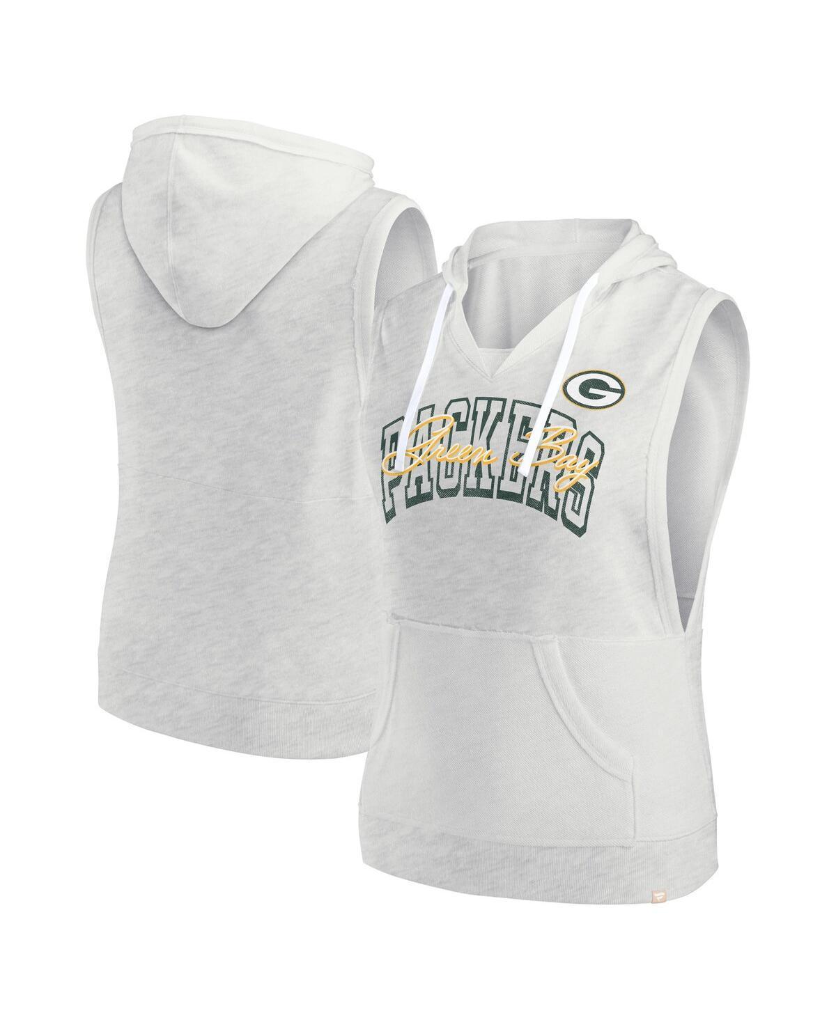 Womens Fanatics Branded Oatmeal Green Bay Packers Lounge Script Sleeveless V-Neck Pullover Hoodie Product Image