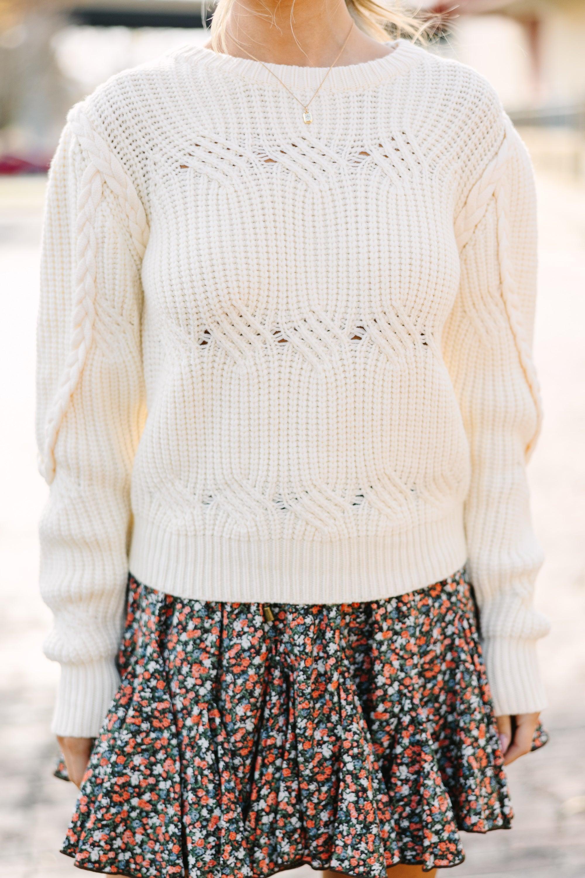 Good News Ivory White Cable Knit Sweater Female Product Image