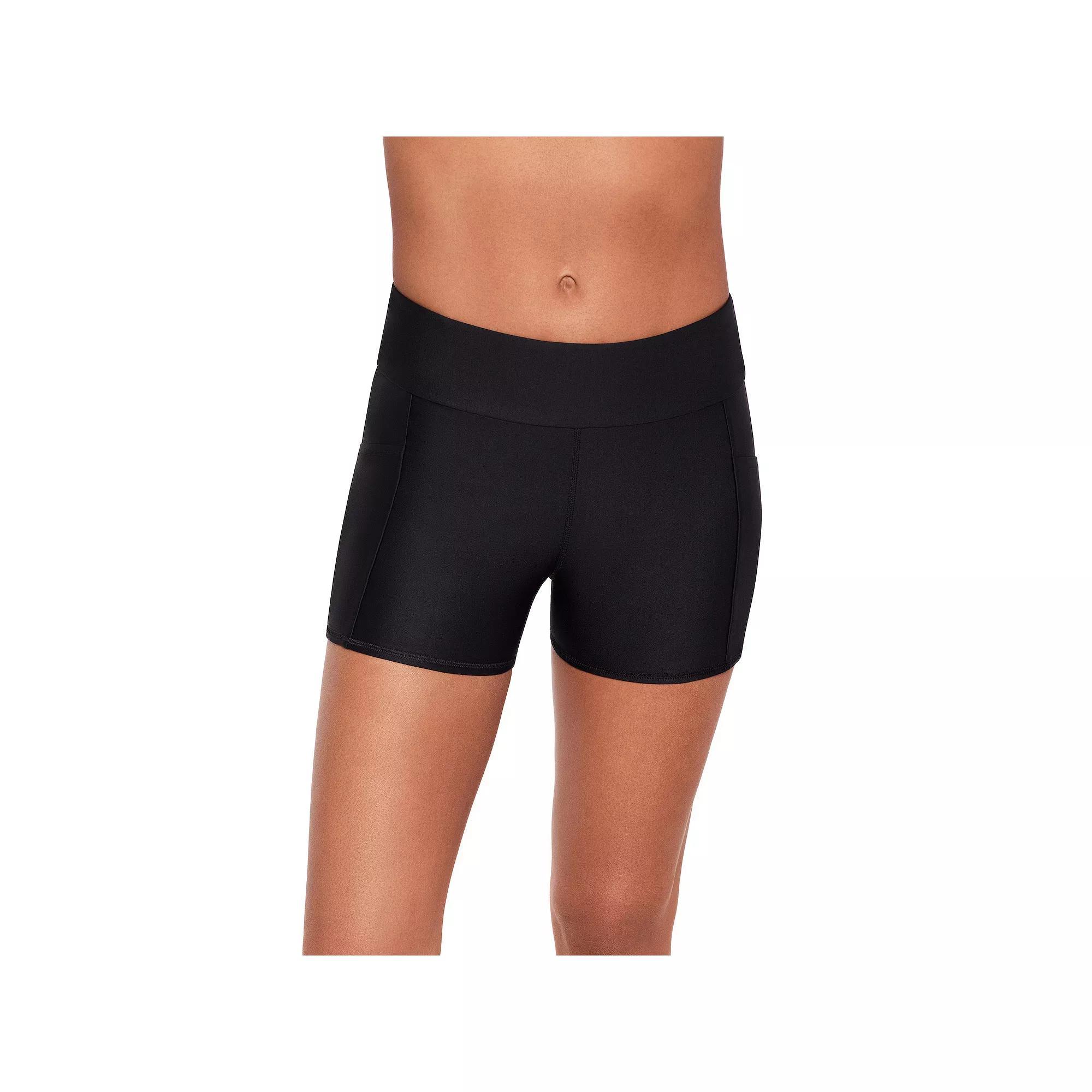 Women's Eco Beach Pocketed Biker Swim Shorts, Size: Medium, Black Product Image