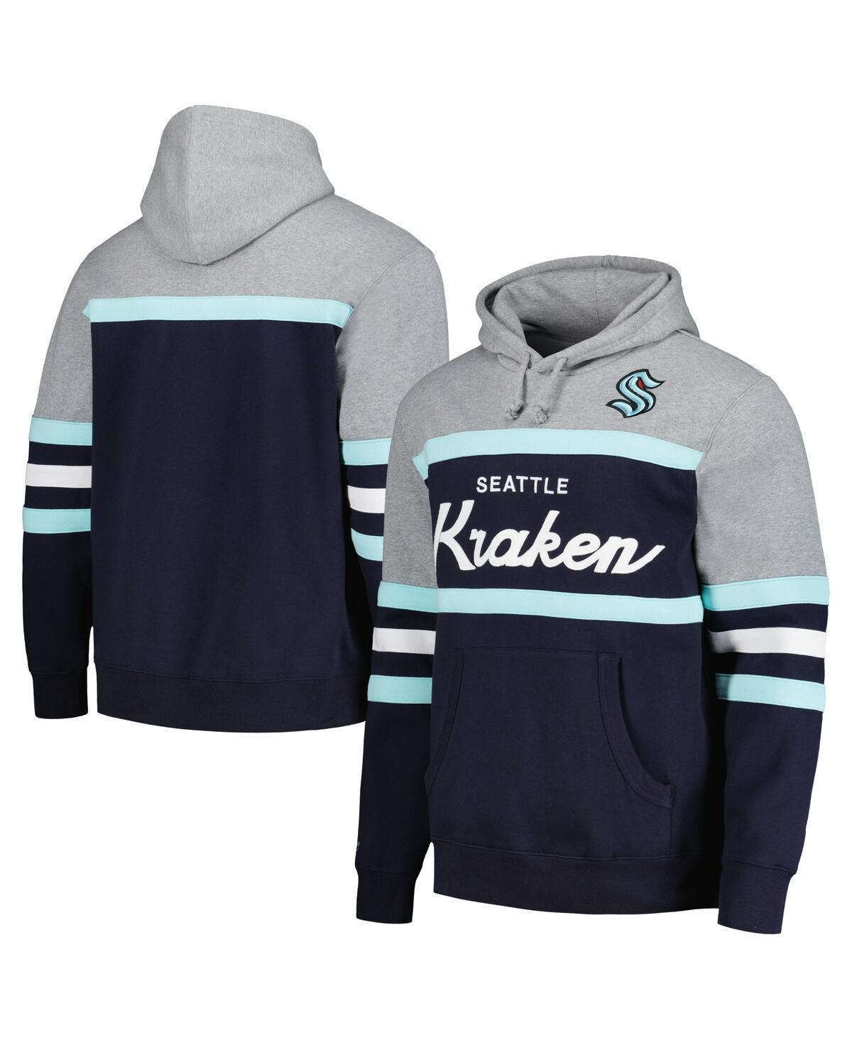 Men's Mitchell & Ness Deep Sea Blue/Gray Seattle Kraken Head Coach Pullover Hoodie, Size: Small, Krk Blue Product Image