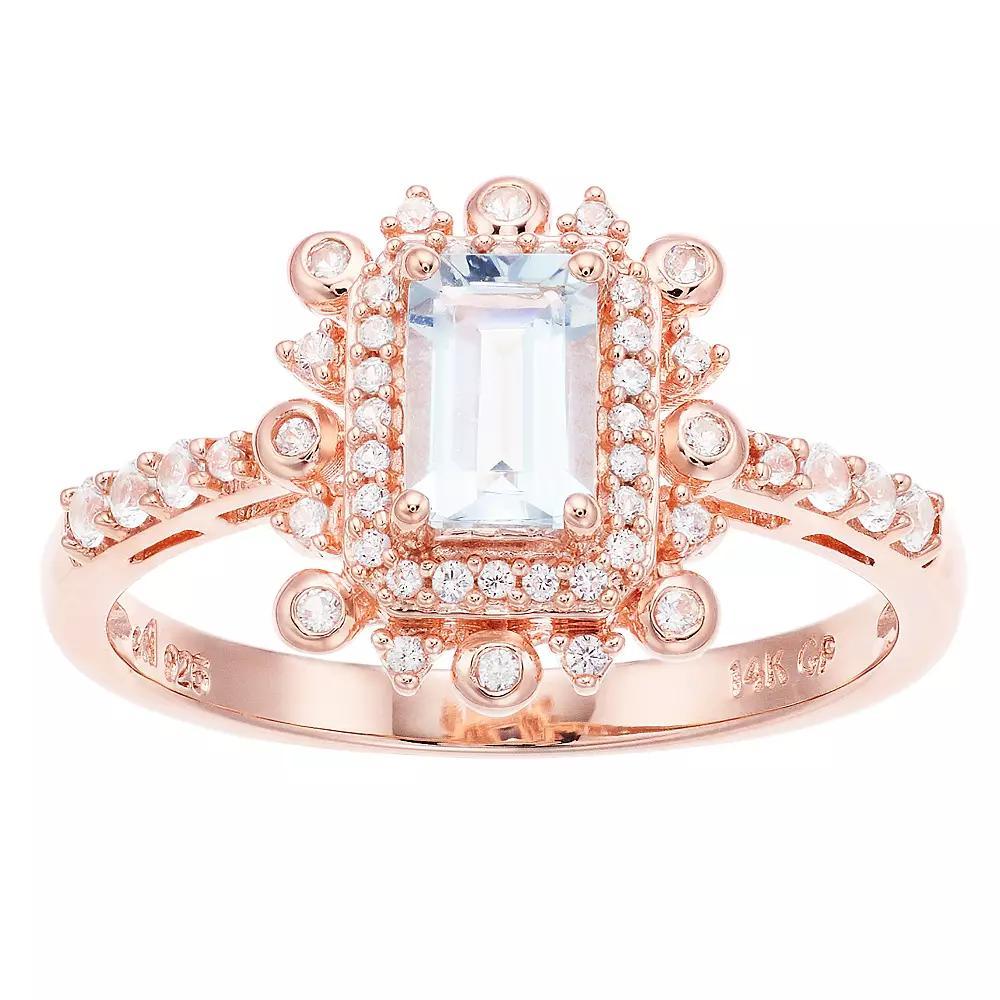 14k Rose Gold Over Silver Aquamarine Ring, Women's, Size: 7, Pink Tone Product Image