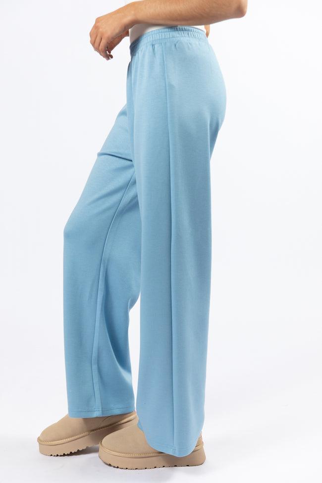 Let's Just Stay Blue Knit Wide Leg Pants FINAL SALE Product Image