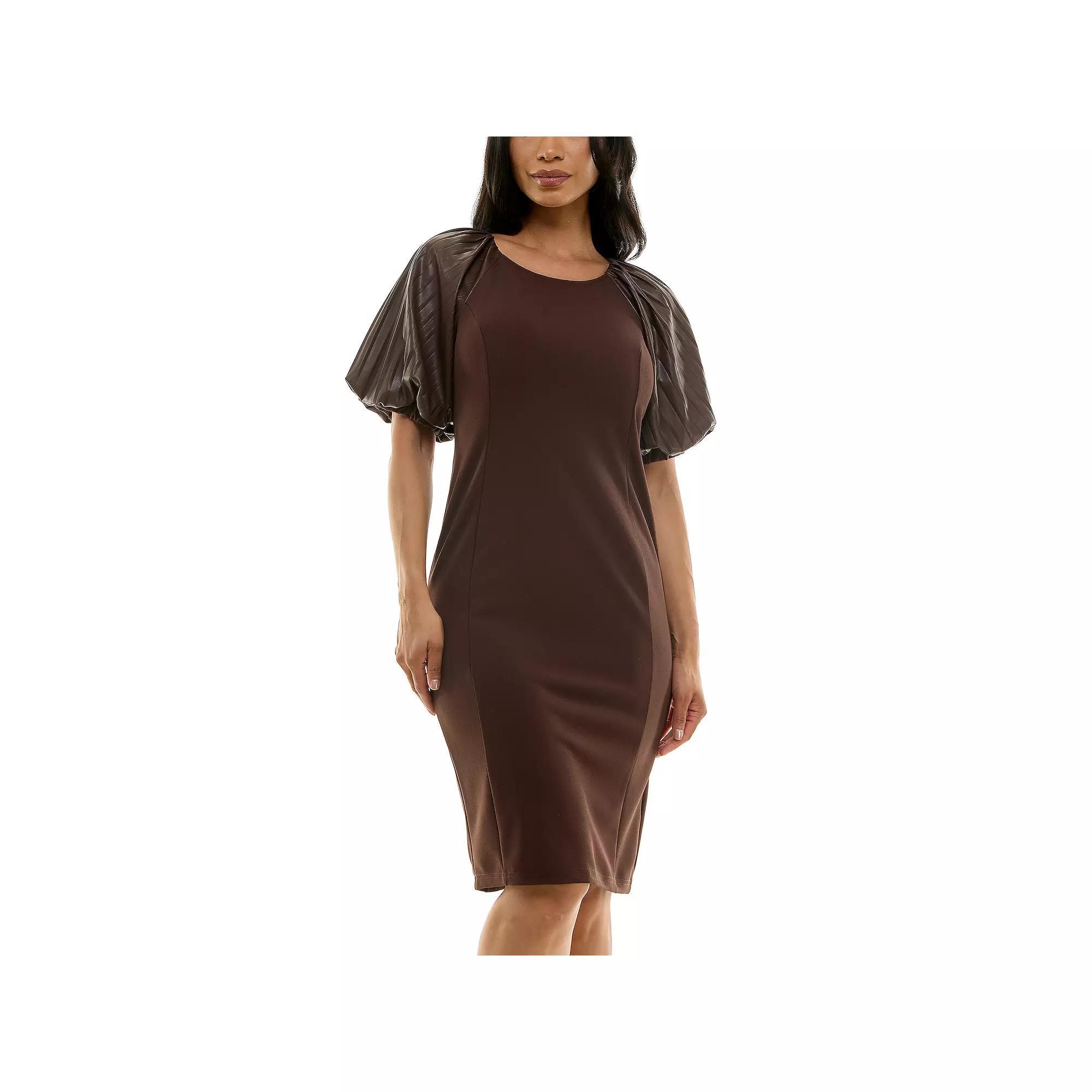 Womens Nina Leonard Pleat Puff Sleeve Sheath Dress Product Image