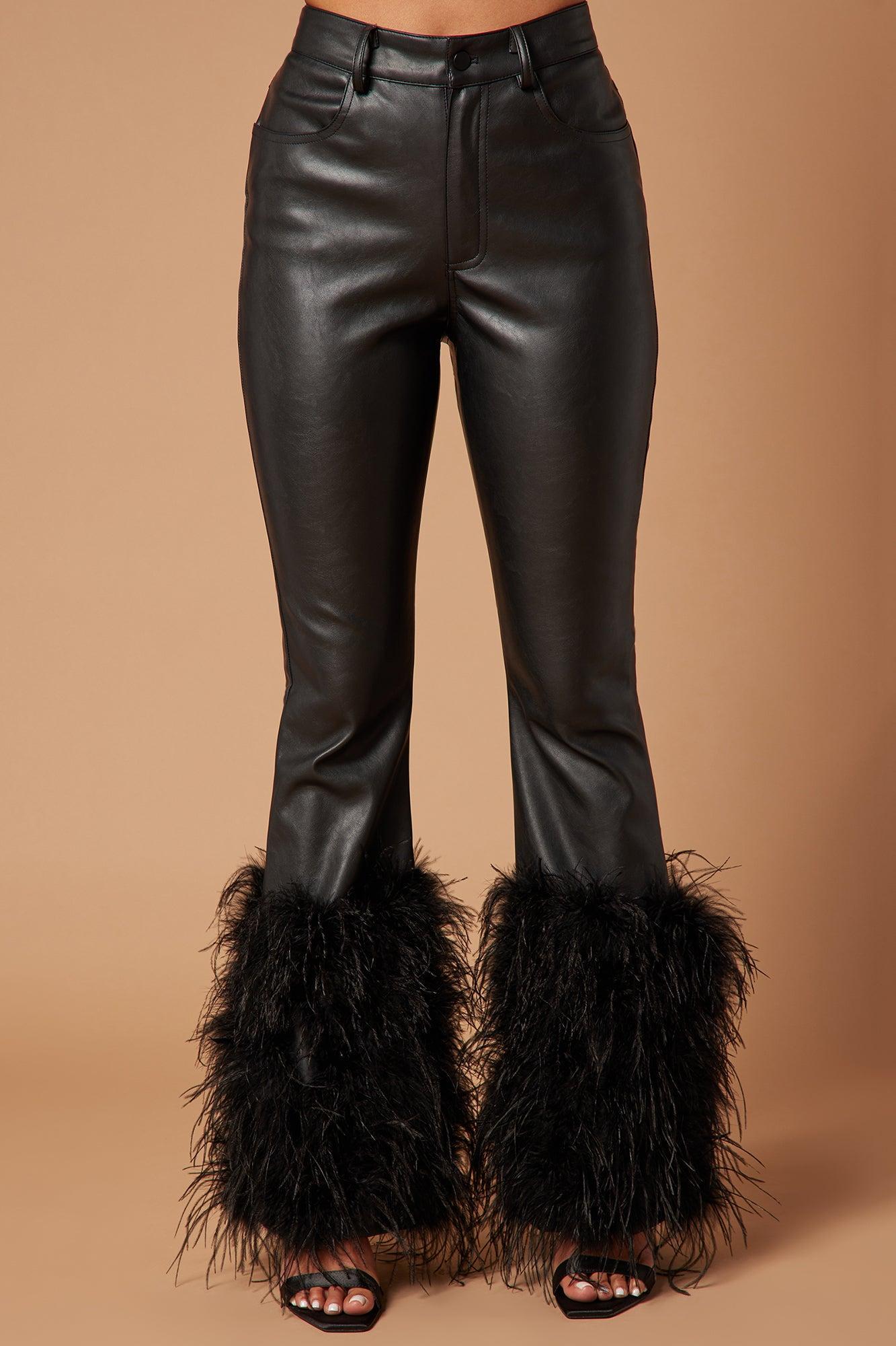 Harper Feathered Leather Pant - Black Product Image