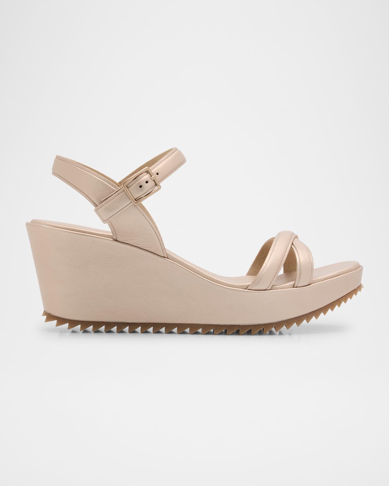 Finoa Metallic Leather Low Wedge Sandals Product Image