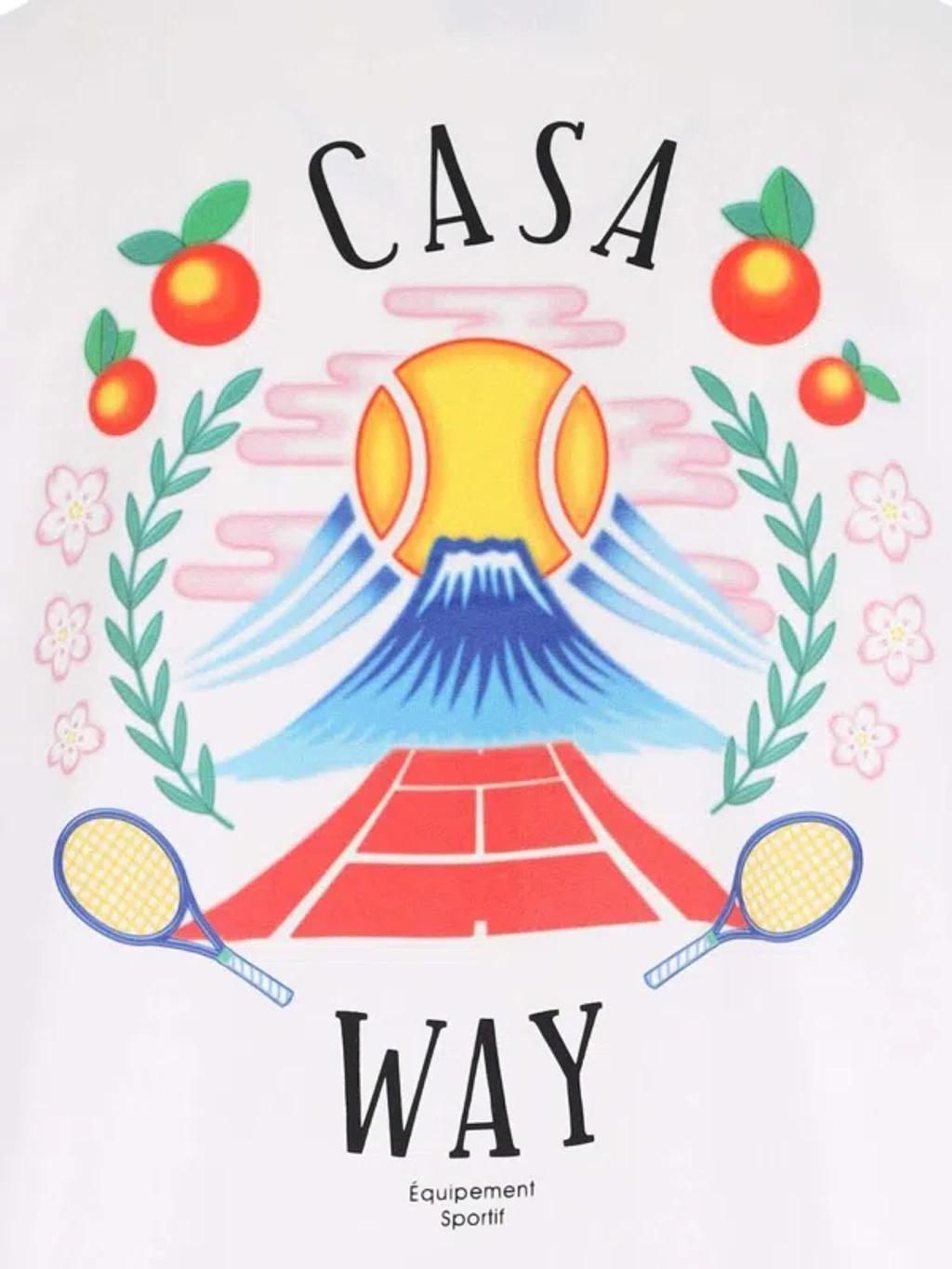 CASABLANCA T-shirt Girocollo Con Logo Sul Fronte In Cotone Bianca Uomo In Neutral Product Image